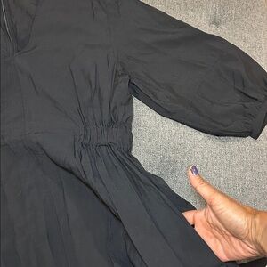 COS Black V Neck Puff Sleeve Midi Dress w/Pockets